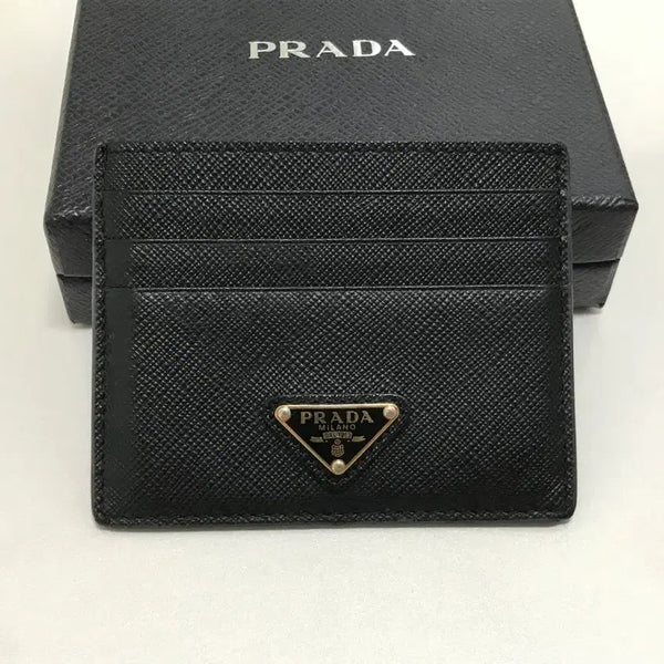 [BUNJANG] Prada Saffiano Leather Triangle Logo Card Holder Black Gold / 프라다 사파이노 레더 트라이앵글 로고 카드지갑 블랙 골드