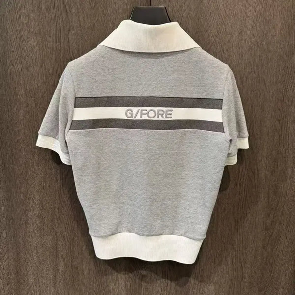 [BUNJANG] Women's Golf Half-Sleeve Zip-Up T-Shirt - Grey / 여성 골프 반팔티 집업 그레이