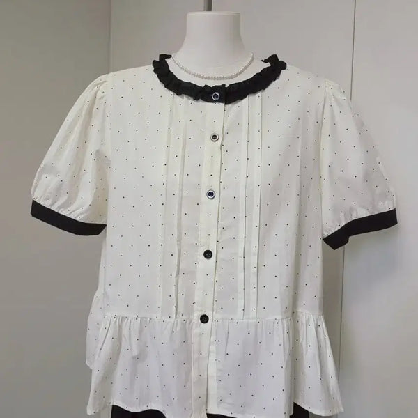 [BUNJANG] Polka Dot Ruffle Blouse / 도트 프릴 블라우스
