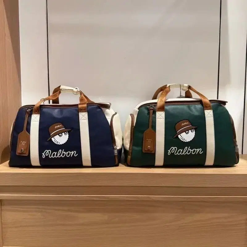 [BUNJANG] Malbon Golf Boston Bag Navy/Green PU Waterproof New / 정품 말본 골프 보스턴백 미사용 새 상품