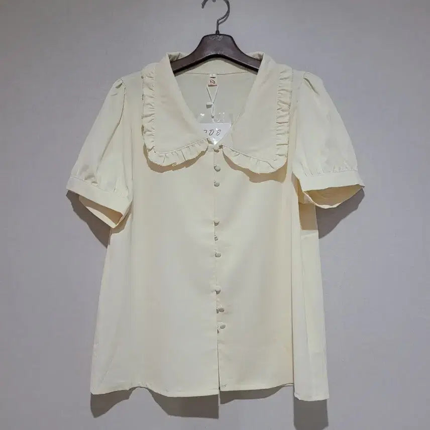 [BUNJANG] Ruffle Collar Puff Short Sleeve Blouse / (새상품)카라 블라우스