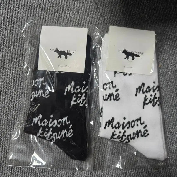 [BUNJANG] Maison Kitsuné Logo Socks Black/White / 메종키츠네 양말 블랙/화이트