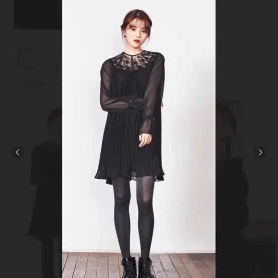 [BUNJANG] Oaen Black Lace Pleated Dress / 오앨 블랙 레이스 플리츠 원피스