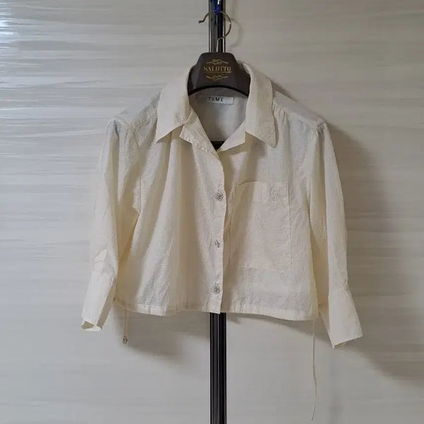 [BUNJANG] TIME Open Collar Crop Shirt Blouse / 한섬 타임 오픈 칼라 크롭 셔츠 블라우스