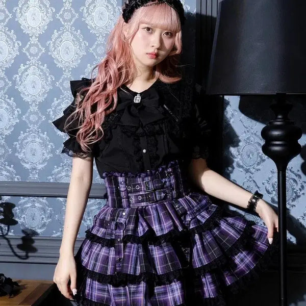 [BUNJANG] Noemie Double Belted Tiered Skirt / 노에미 더블 벨트 티어드 스카판 지뢰계 고스펑크 고스로리 양지뢰