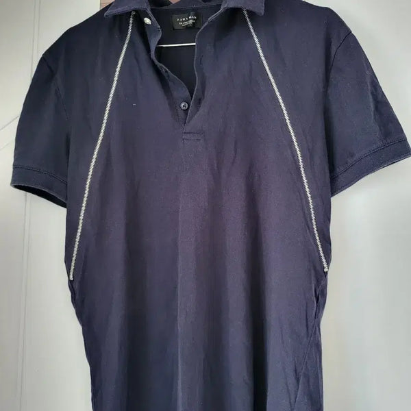 [BUNJANG] ZARA MAN Navy Zip Short Sleeve Polo Shirt / ZARA MAN 네이비 집업 반팔 카라티