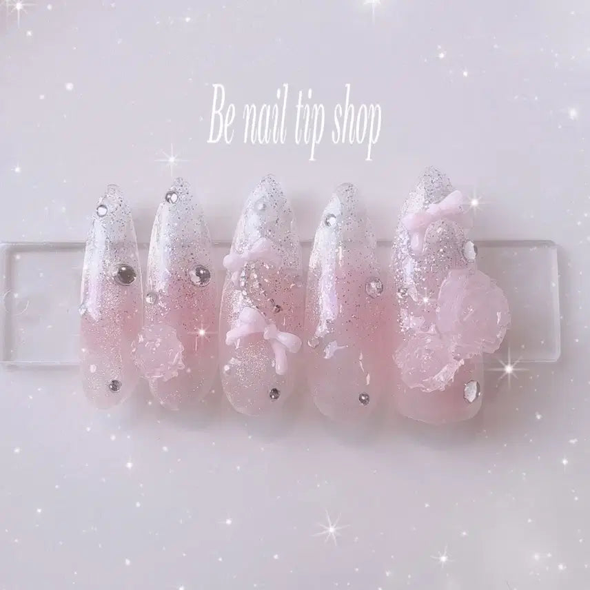 [BUNJANG] Handmade Nail Tips - Aurora Rose Magnet Nails Hime Gyaru Style / 스노우 아이스 여름 수제네일팁/장미/자석네일/히메갸루