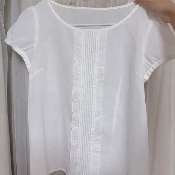 [BUNJANG] Cameo Vintage White Short-Sleeve Lace Blouse / 카메빈티지 블라우스 화이트 반팔 레이스