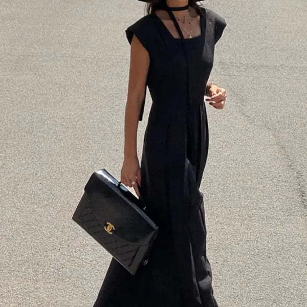 [BUNJANG] Black Square Neck Jumpsuit / 블랙 스퀘어넥 점프수트