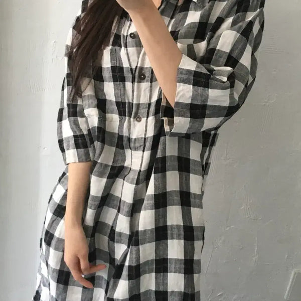 [BUNJANG] Margaret Howell Black Two-Pocket Check Dress / Margaret Howell 마가렛 호웰 블랙 투포켓 체크 원피스