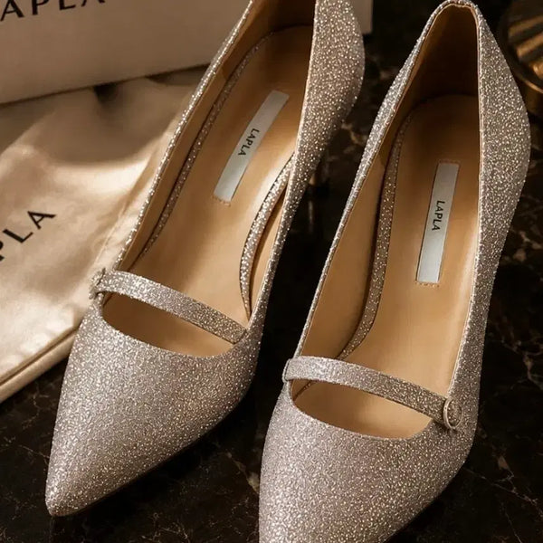 [BUNJANG] Lapla Glitter Mary Jane Stiletto Heels 37.5 (240) / 새상품 라플라 스트랩 하이힐 메리제인 스틸레토 웨딩구두  37.5 240