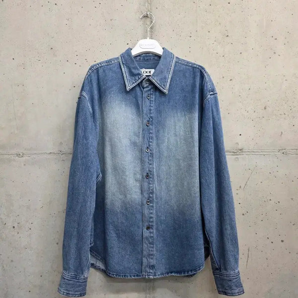 [BUNJANG] COOR Faded Seam Washing Denim Collar T-Shirt Shirt / [S]쿠어 페이디드 심 워싱 데님 카라티 셔츠