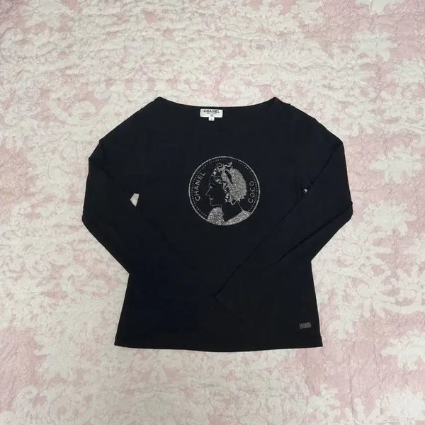[BUNJANG] Chanel Coco Printing Slim Long Sleeve T-Shirt Black Women's L / 샤넬 코코 프린팅 슬림 긴팔 티셔츠 블랙 여성 L