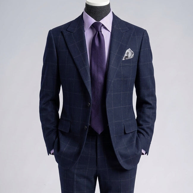 [BUNJANG] Elganovember Carlo Barbera Flannel Window Check Peaked Lapel Setup Suit L / 엘가노벰버/이태리 까를로바르베라 플란넬 윈도우 체크 피크드 셋업 수트/L