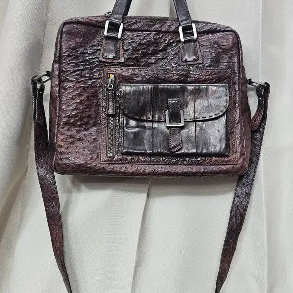 [BUNJANG] NUTI Ostrich Leather Tote Bag Brown / 이태리 명품NUTI 리얼타조가죽 토트백 브라운