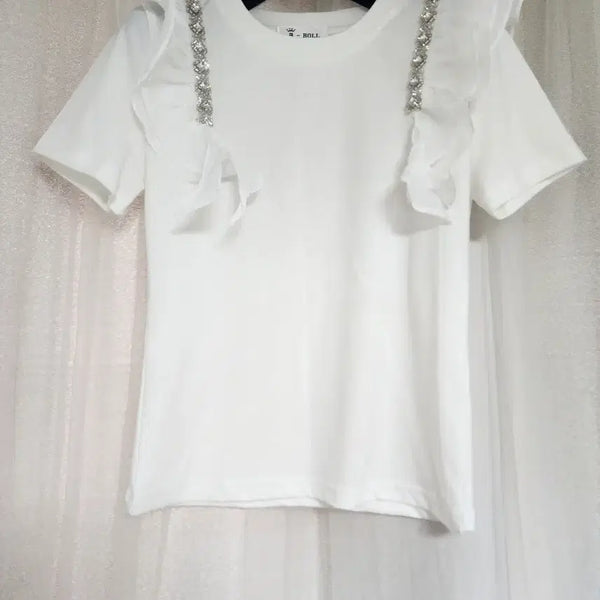 [BUNJANG] White Frill Short-Sleeve T-Shirt / (새상품)화이트 프릴 반팔 티셔츠
