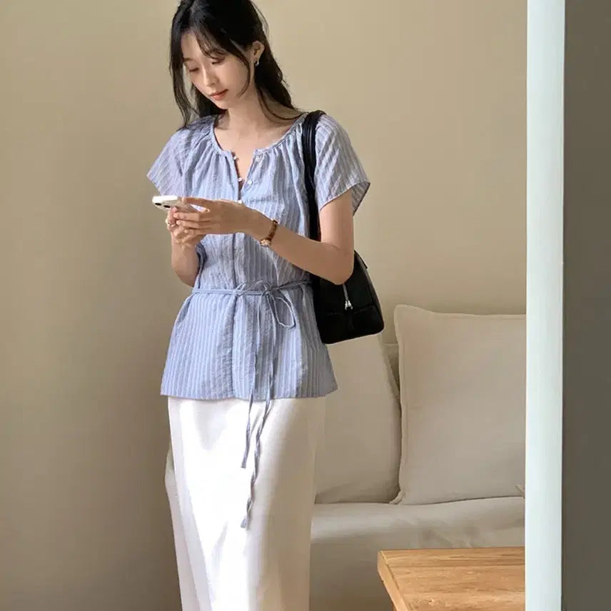 [BUNJANG] Marirround Striped Blouse / 메리어라운드 스트라이프 블라우스
