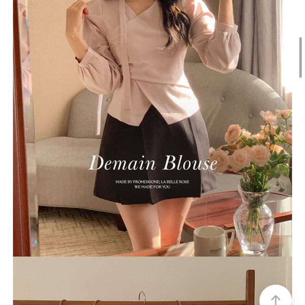 [BUNJANG] Fromthenon Demain Wrap Shirring Blouse - Pink / 프롬데이원 드메인 랩 셔링블라우스 핑크