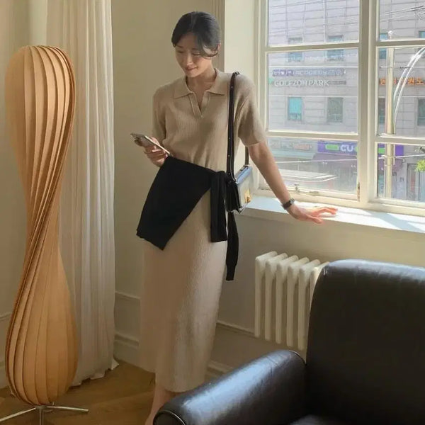 [BUNJANG] Moabbin Short Sleeve Knit Dress Beige / 모아빈 반팔니트ops