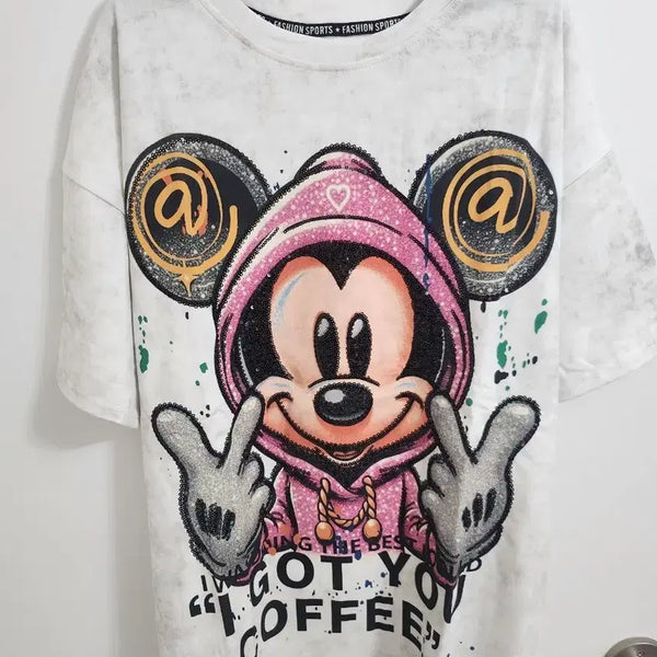 [BUNJANG] Mickey Mouse Sequin Short Sleeve T-Shirt / 미키마우스 스팽글 캐릭터 반팔티셔츠<새상품>