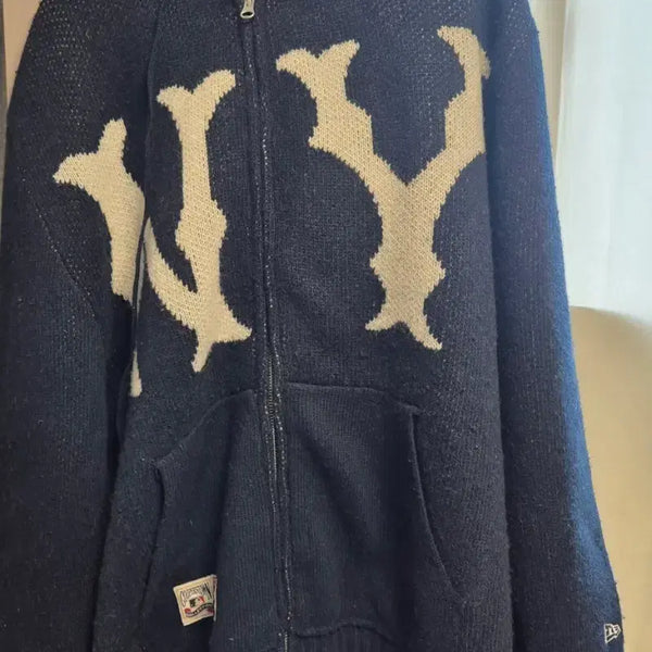 [BUNJANG] New York Yankees Knit Zip-Up Hoodie Navy / 뉴욕 양키스 니트 후드 집업 네이비
