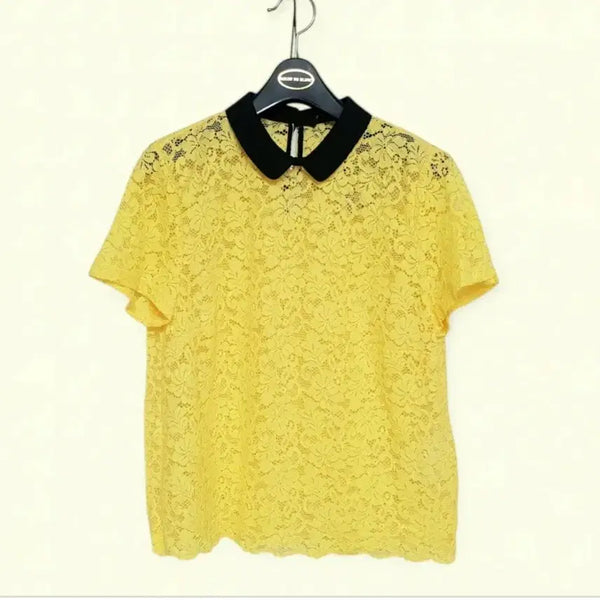 [BUNJANG] ZARA Women's Lace See-Through Yellow Short Sleeve Blouse (New) / 66 새상품 자라 여성 블라우스 레이스 시스루 노랑 노란색 반팔 새제품