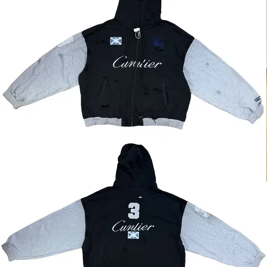 [BUNJANG] Oversized Color-Blocked Hoodie Zip-Up Jacket / 오버핏 소매 배색 후드집업