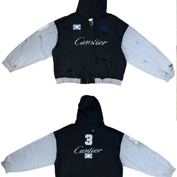 [BUNJANG] Oversized Color-Blocked Hoodie Zip-Up Jacket / 오버핏 소매 배색 후드집업
