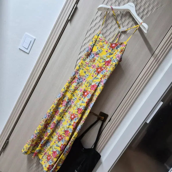 [BUNJANG] Beanpole Floral Pattern Long Dress Yellow / 빈폴 플로럴 패턴 롱 원피스 옐로우