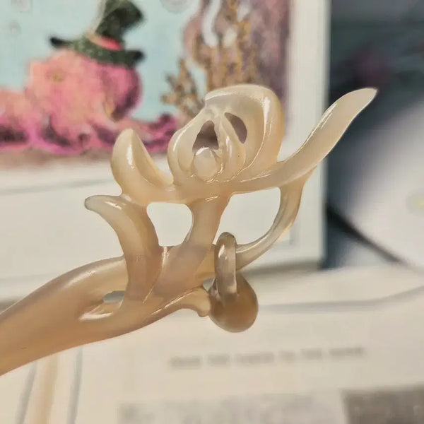 [BUNJANG] White Buffalo Horn Orchid Hairpin / 흰물소뿔 난초 비녀