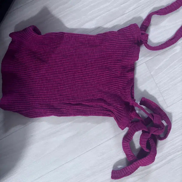 [BUNJANG] Ribbed Strap Tank Top - Red / 골지 끈 나시
