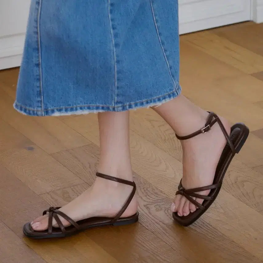 [BUNJANG] Drawfit Women's Knotted Ankle Strap Sandals Brown / 드로우핏우먼 스트랩 샌들 브라운 (새상품)