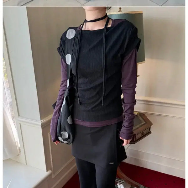 [BUNJANG] Ribbed Sleeveless T-Shirt with Asymmetrical Hem / 골지 언발 나시 캡소매 티셔츠
