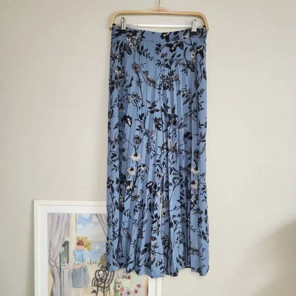 [BUNJANG] Light Blue Flower Pattern Pleated Slacks / 하늘색 플라워 패턴 플리츠 슬랙스