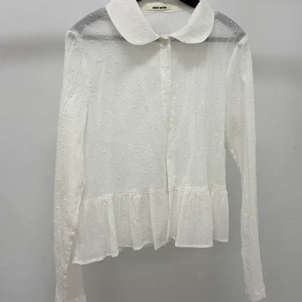 [BUNJANG] Lace Collar See-Through Blouse / 레이스 카라 시스루 블라우스