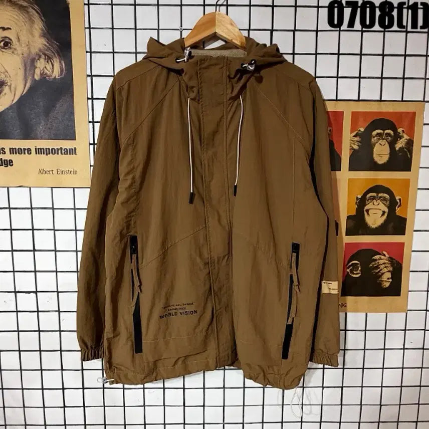 [BUNJANG] Brown Hooded Zip-Up Jacket (L) / 브라운 후드 집업 자켓 L