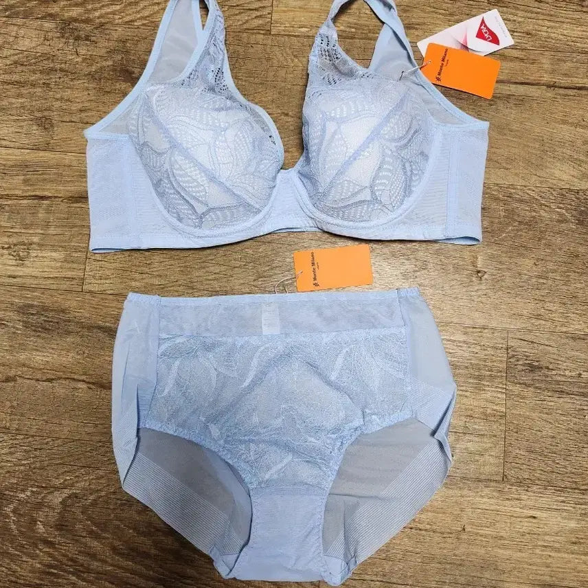 [BUNJANG] Monte Milano Plus-Size Wireless Lingerie Set - Sky Blue (Size 99) / 새옷)빅사이즈 노와이어  란제리 세트 연하늘색 99사이즈