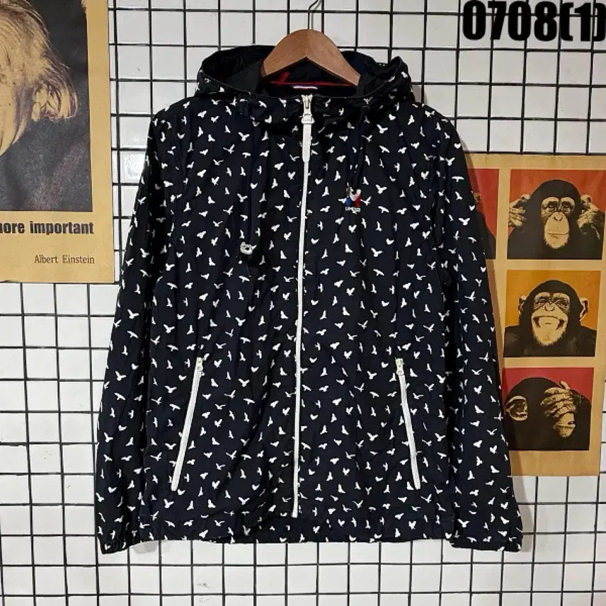 [BUNJANG] Millet Women's Windbreaker Bird Pattern Black White Size 95 / 밀레 바람막이 블랙 화이트 새 패턴 95
