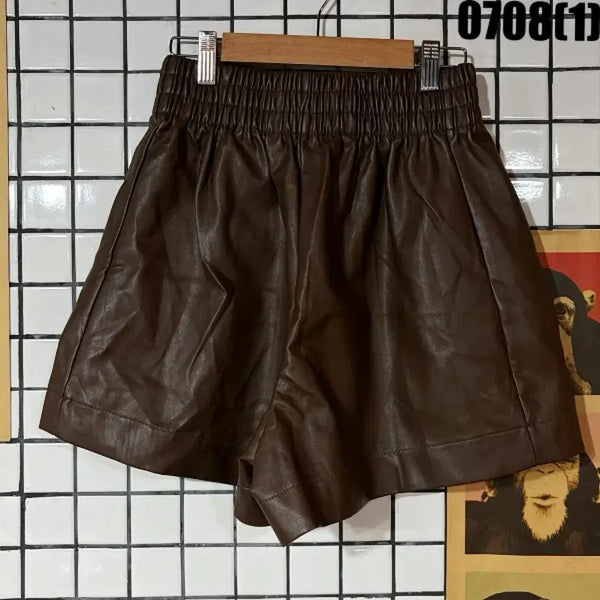 [BUNJANG] Faux Leather Banding Shorts Brown / 인조가죽 밴딩 숏팬츠 브라운 S