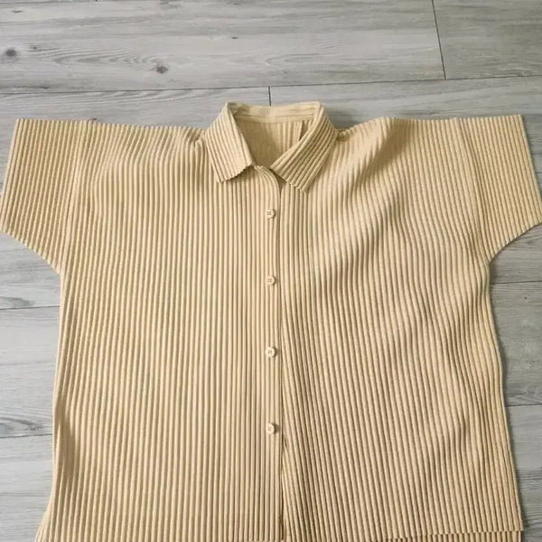 [BUNJANG] Homme Plissé ISSEY MIYAKE July Beige Short Sleeve Shirt Size 2 / 옴므플리세 줄라이 베이지 반팔 셔츠 2사이즈