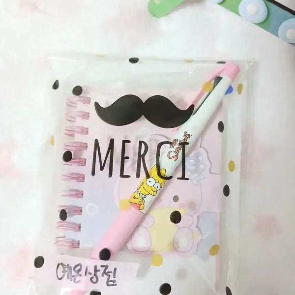 [BUNJANG] The Simpsons Pink Tricolor Ballpoint Pen and Notebook Set / 심슨 볼펜 노트 세트<분홍>