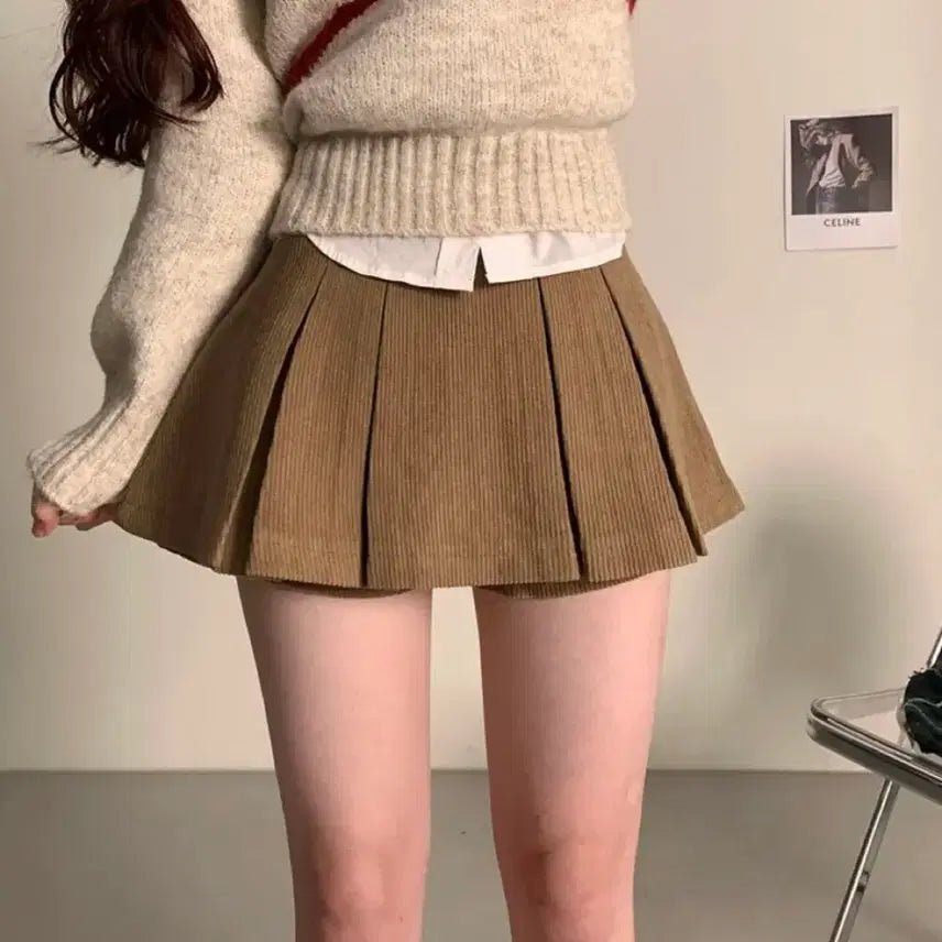 [BUNJANG] Corduroy A-Line Mini Skirt with Built-in Shorts (L) / 겨울 코듀로이 A라인 미니 스커트 반바지 포함 (L)