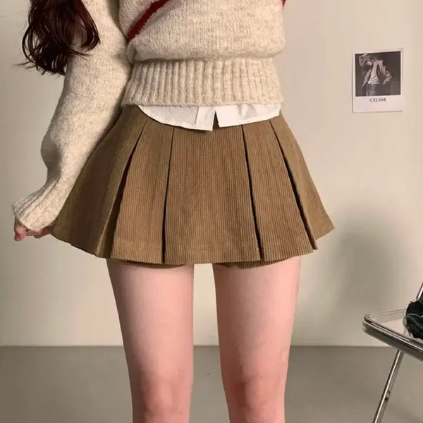[BUNJANG] Corduroy A-Line Mini Skirt with Built-in Shorts (L) / 겨울 코듀로이 A라인 미니 스커트 반바지 포함 (L)