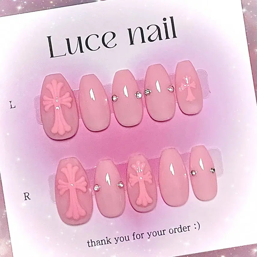[BUNJANG] Pink Cross Nail Tips / 핑키십자가 네일팁