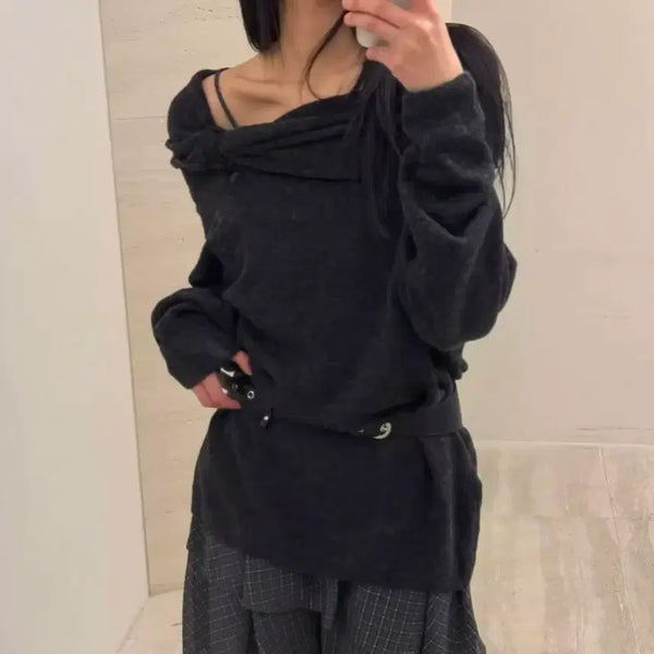 [BUNJANG] Off-Shoulder Knit Gray / 오프숄더 니트 그레이