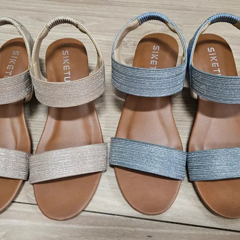 [BUNJANG] Glitter Wedge Sandals - Gold/Blue - Women's Size 235 / 글리터샌들.골드.블루.웨지샌들.여성샌들