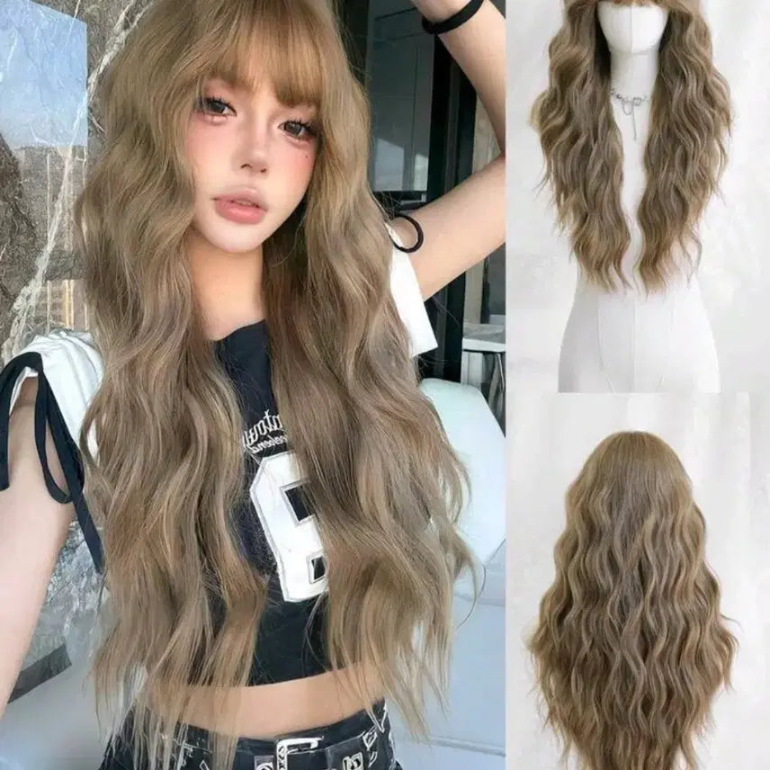 [BUNJANG] Long Front Wave Wig - Brown / 롱 앞머리 웨이브 가발 판매 (새상품)