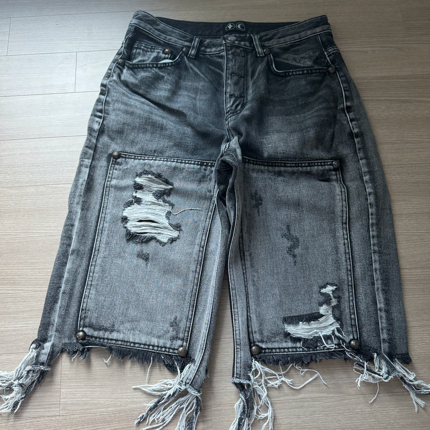 [BUNJANG] Thug Club Double Knee Denim Shorts Black / (2) 떠그클럽 더블니 데님 쇼츠 팬츠 바지 블랙