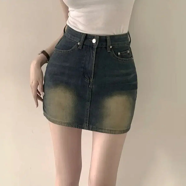 [BUNJANG] Vintage Wash High-Waisted Denim Mini Skirt (L) / 색감에 반해버린, 하이웨스트 빈티지 워싱 데님 미니스커트 (L)