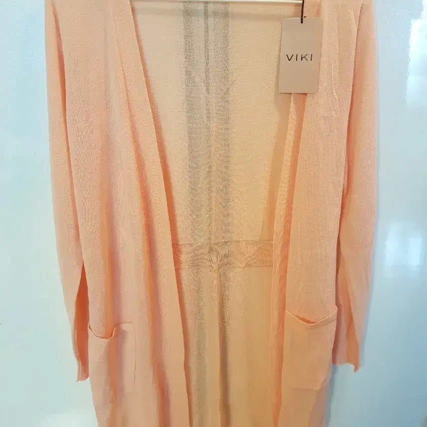 [BUNJANG] VIKI Long Knit Cardigan (Soft Coral, Size 55) / 비키 VIKI 연코랄 롱 니트 가디건 55 (새제품)